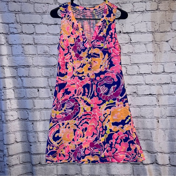 Lilly Pulitzer Dresses & Skirts - Lilly Pulitzer Essie Dress in Brilliant Blue Catch V-Neck Shift Dress Size Small